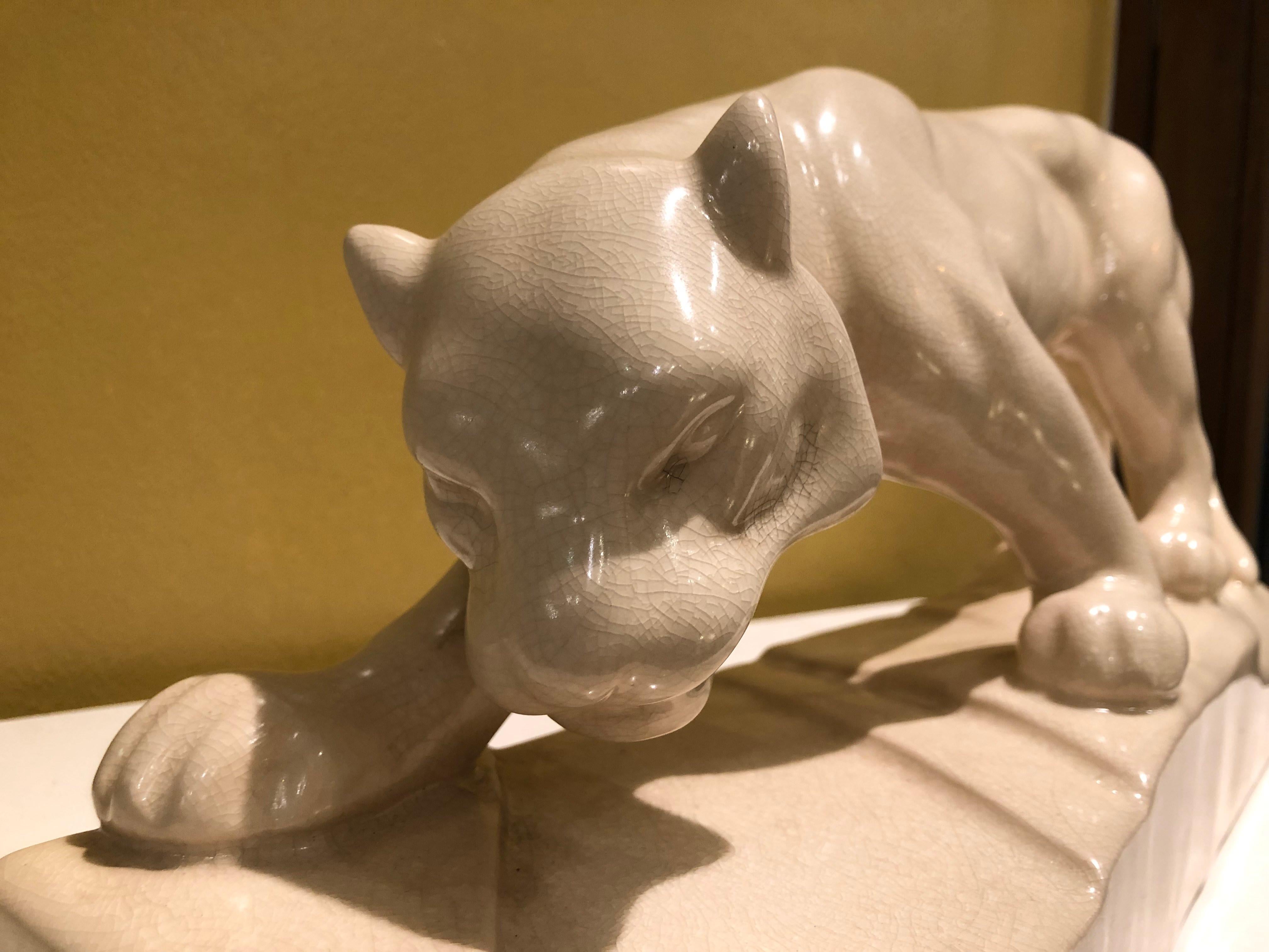 Art Deco 1930s Panther White Ceramic Sculpture 4