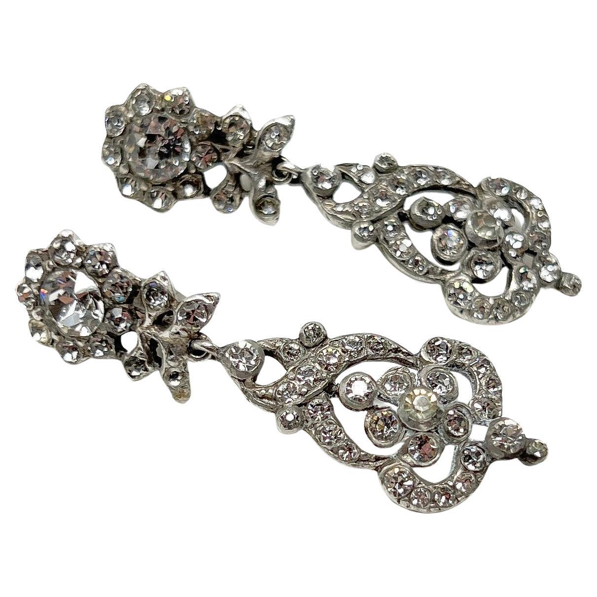 Art Deco 1930s Paste Vintage Flower Drop Earrings