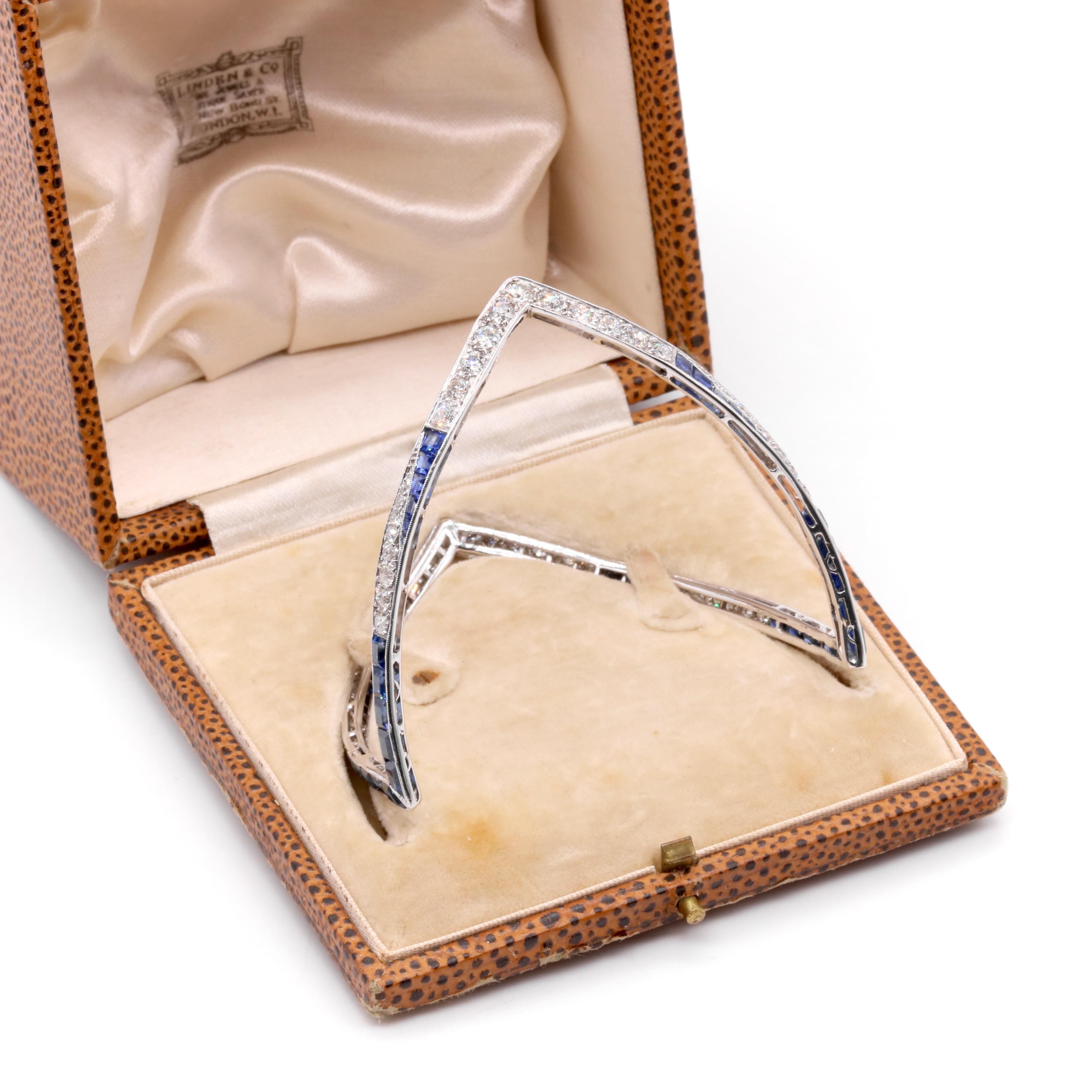 Art déco 1930 Platine 14.2tgw Saphir et Diamant Zig Zag Bangle en vente 6