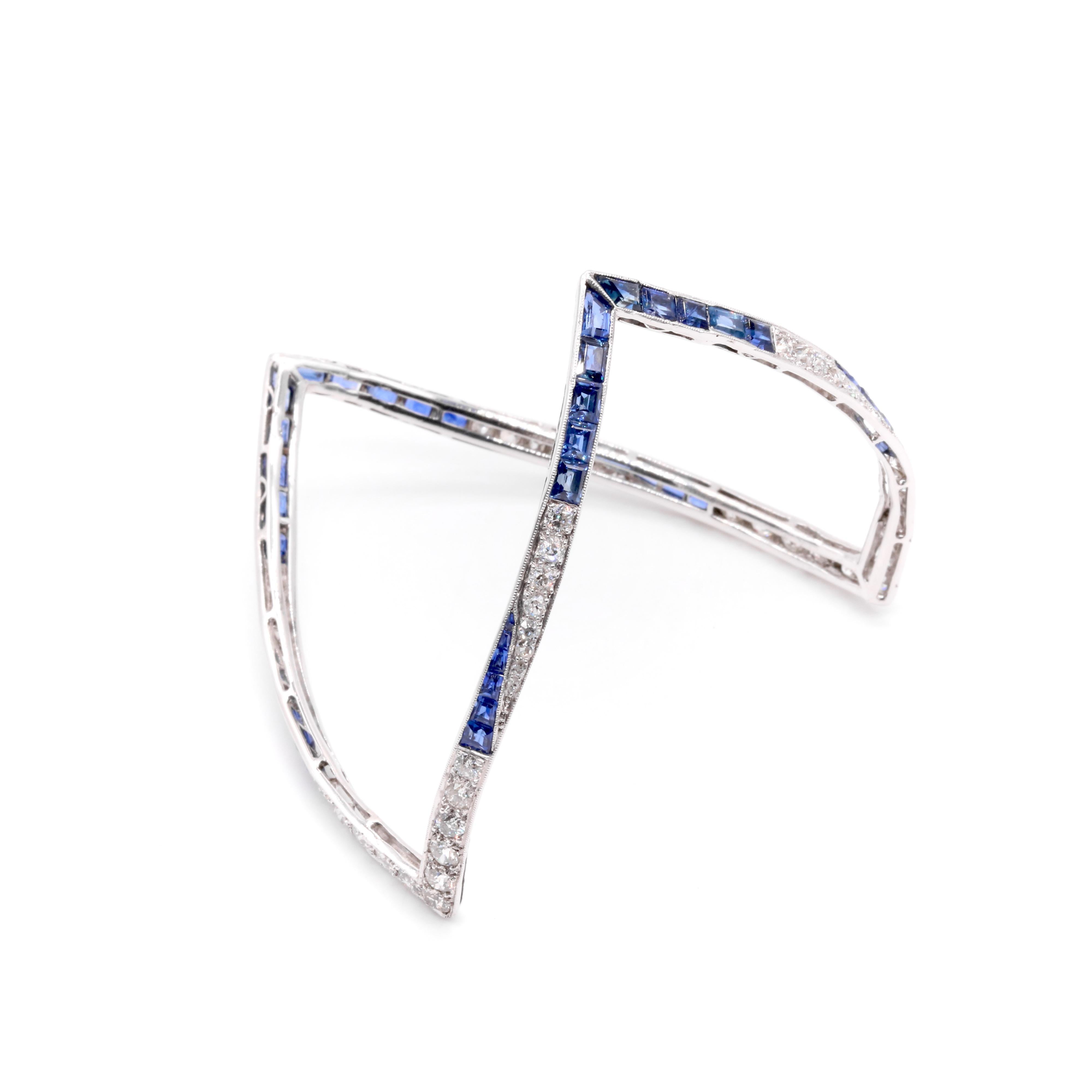Art déco 1930 Platine 14.2tgw Saphir et Diamant Zig Zag Bangle Unisexe en vente