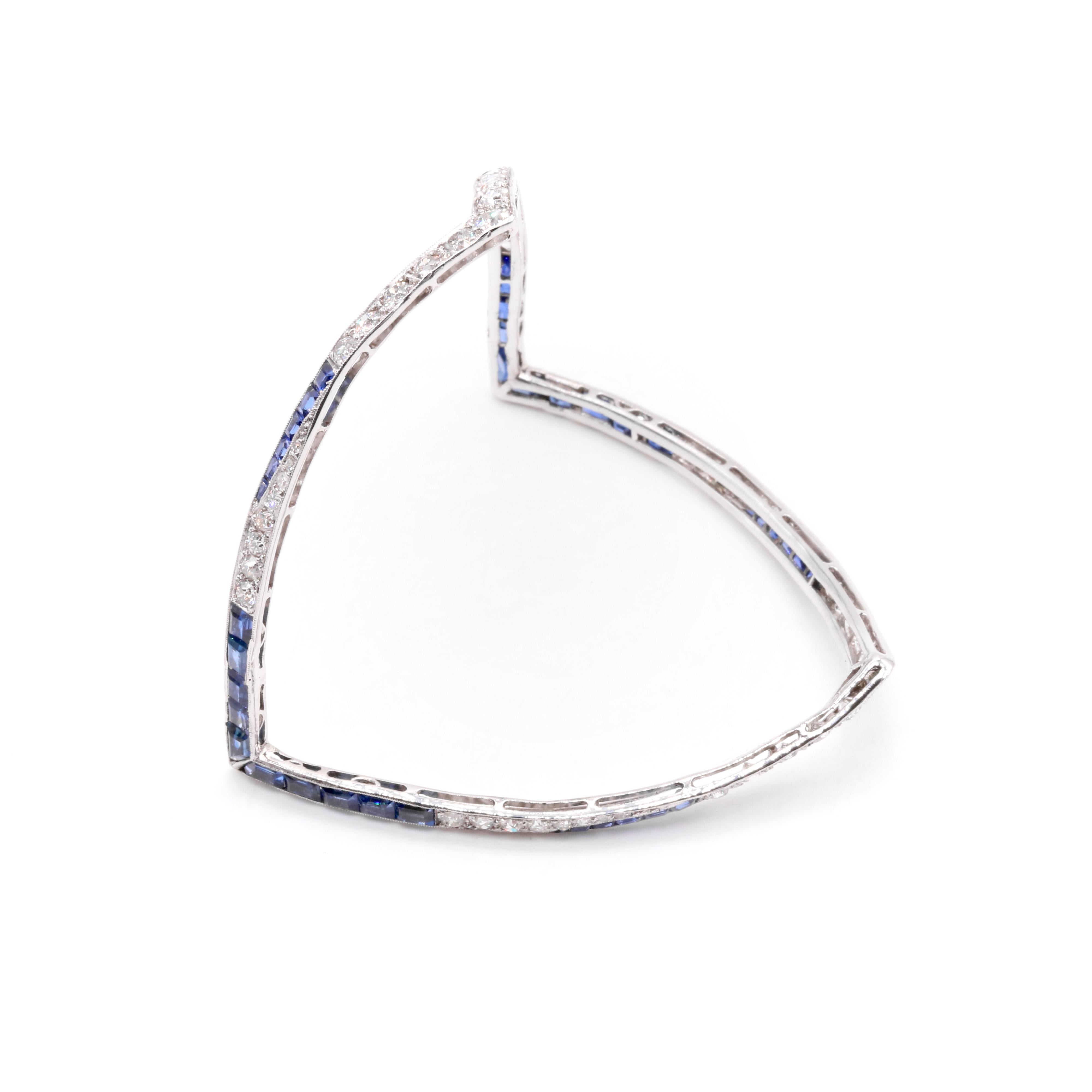 Art déco 1930 Platine 14.2tgw Saphir et Diamant Zig Zag Bangle en vente 1
