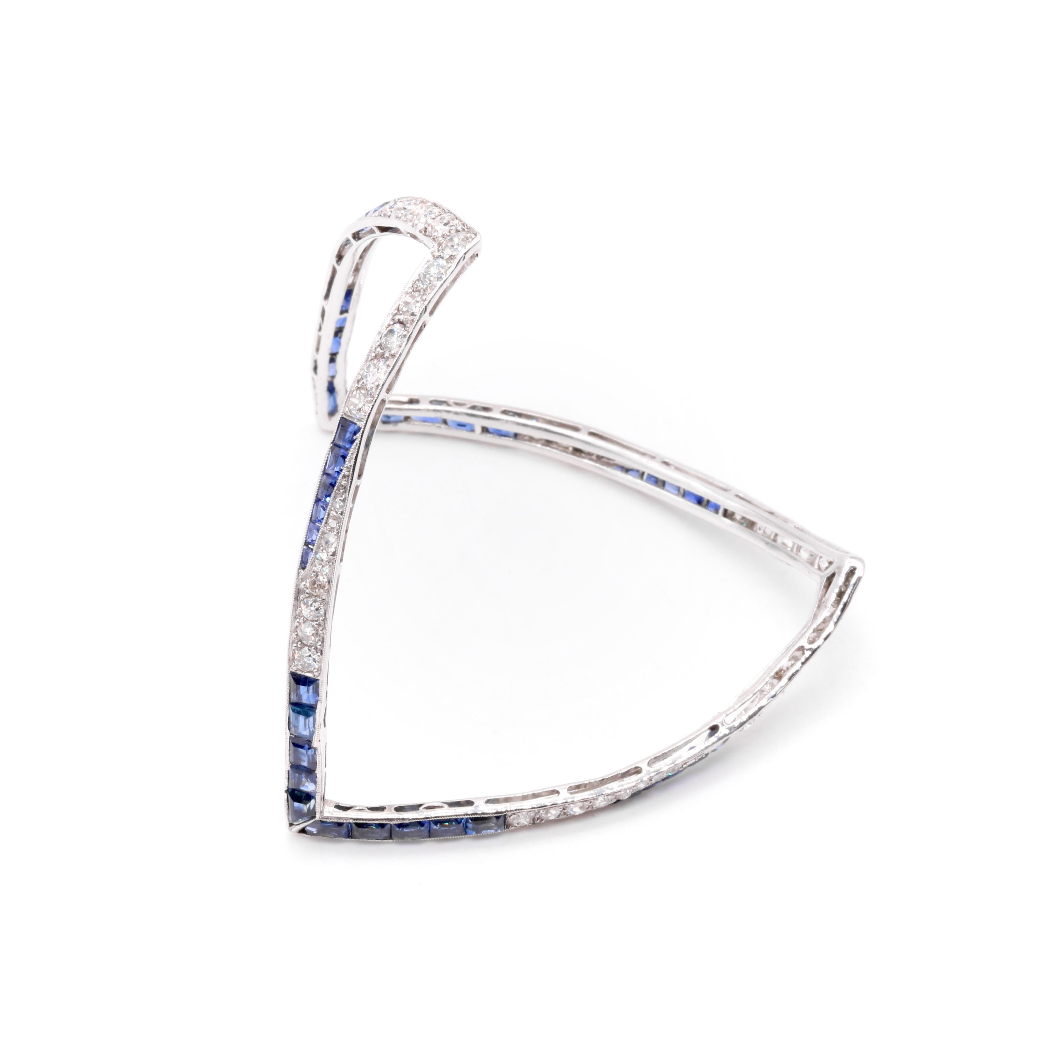 Art déco 1930 Platine 14.2tgw Saphir et Diamant Zig Zag Bangle en vente 2