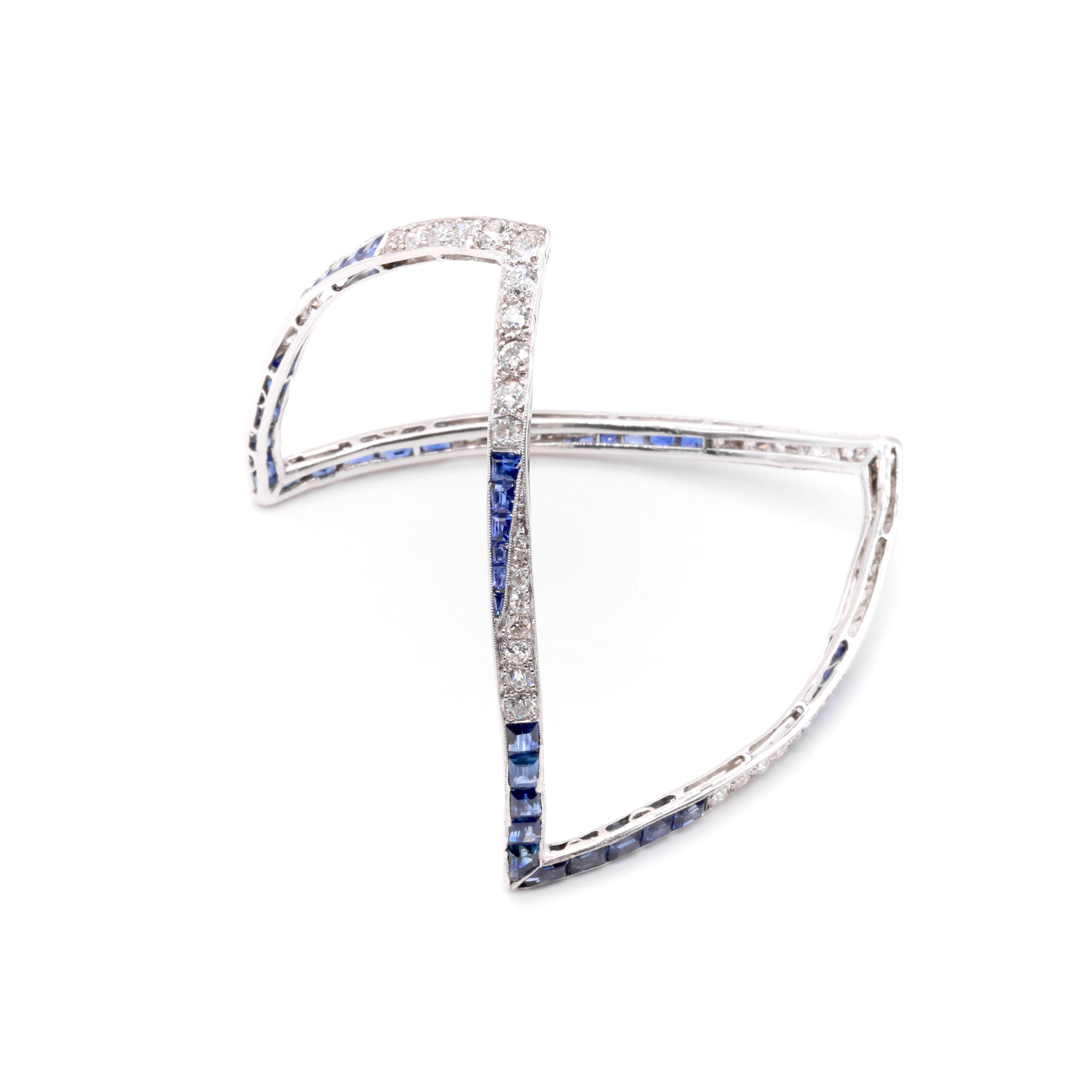 Art déco 1930 Platine 14.2tgw Saphir et Diamant Zig Zag Bangle en vente 3
