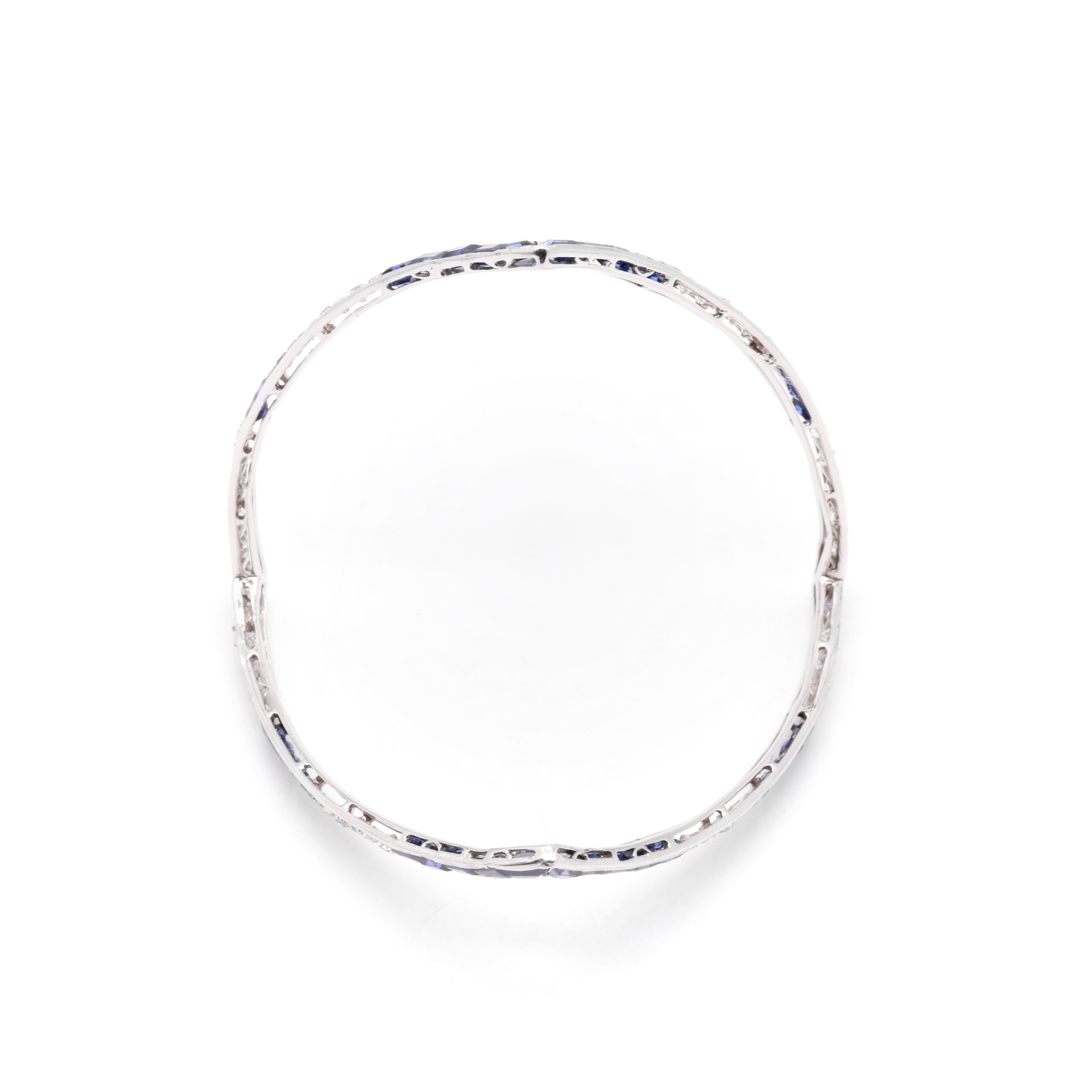 Art déco 1930 Platine 14.2tgw Saphir et Diamant Zig Zag Bangle en vente 4
