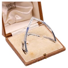 Art déco 1930 Platine 14.2tgw Saphir et Diamant Zig Zag Bangle