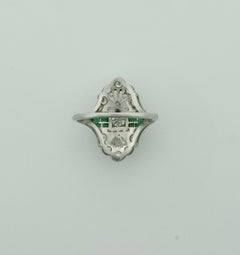 Art Deco 1930s Platinum Diamond Ring with Green Stones .55 Carat