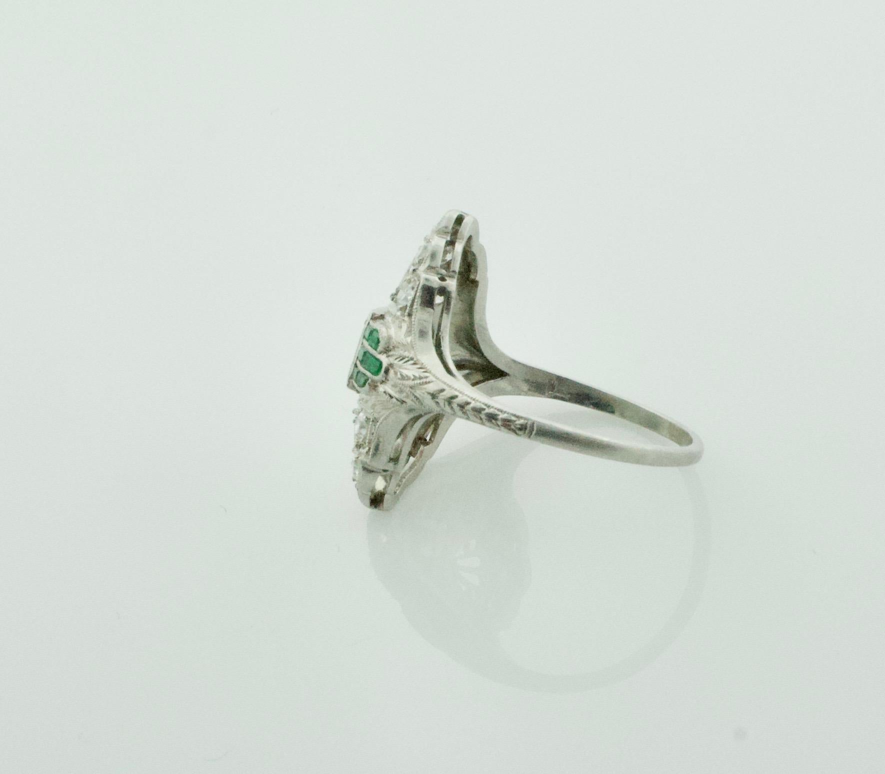 Art Deco 1930s Platinum Diamond Ring with Green Stones .55 Carat In Good Condition For Sale In Wailea, HI