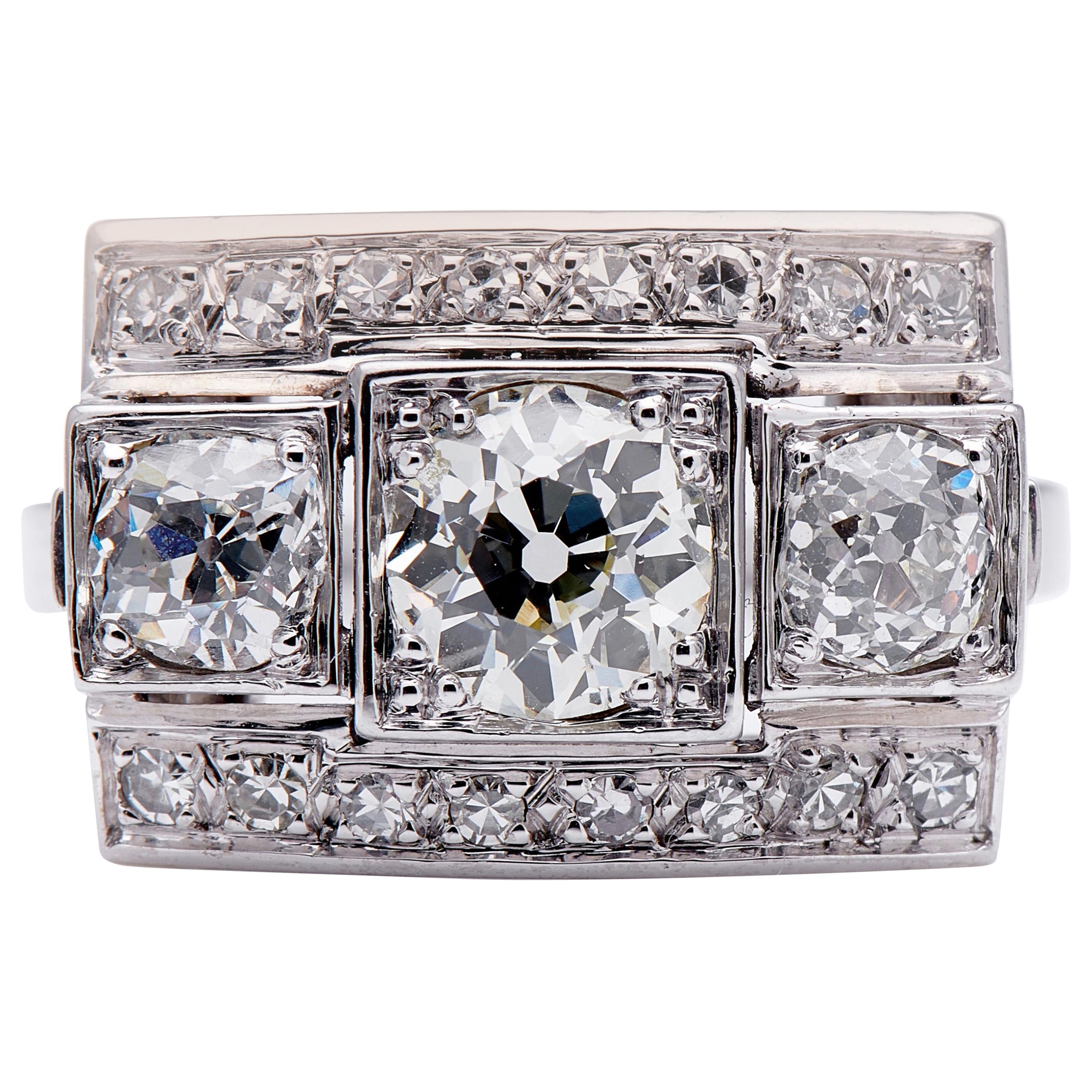 Art Deco, 1930s, Platinum, Large Diamond Plaque Engagement Ring For Sale