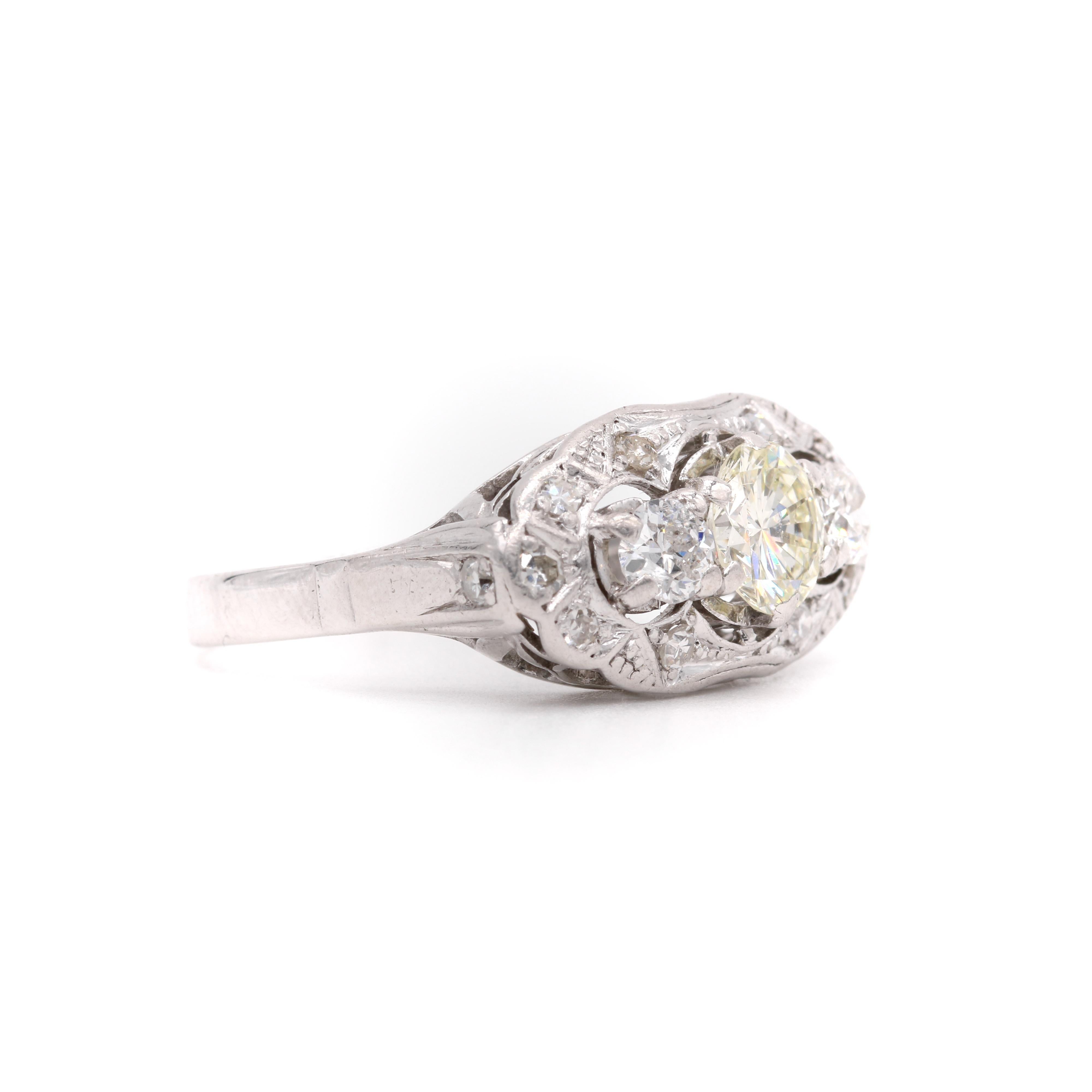 Women's or Men's Art Deco 1930s Retro 14K White Gold 2.1ctw Diamond Tank Ring For Sale