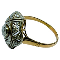 Vintage Art Deco 1930s Ring Old Mine Cut Diamond 0.10ct Rose Gold 18K and Pt