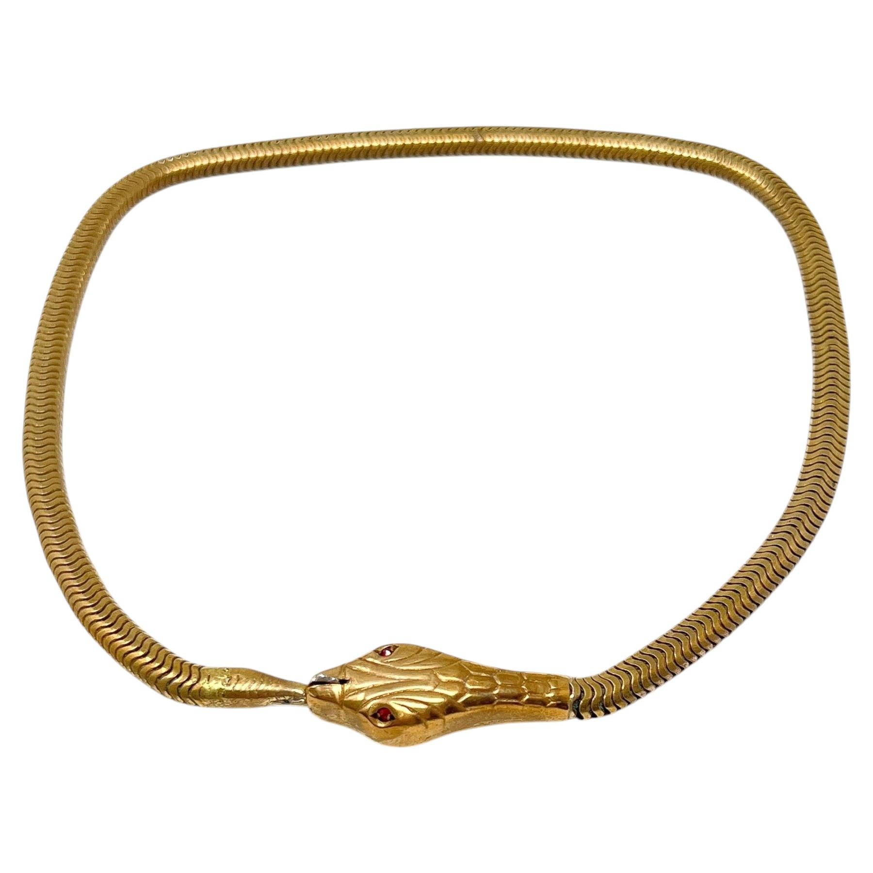 Art Deco 1930s Rolled Gold and Paste Vintage Snake Choker