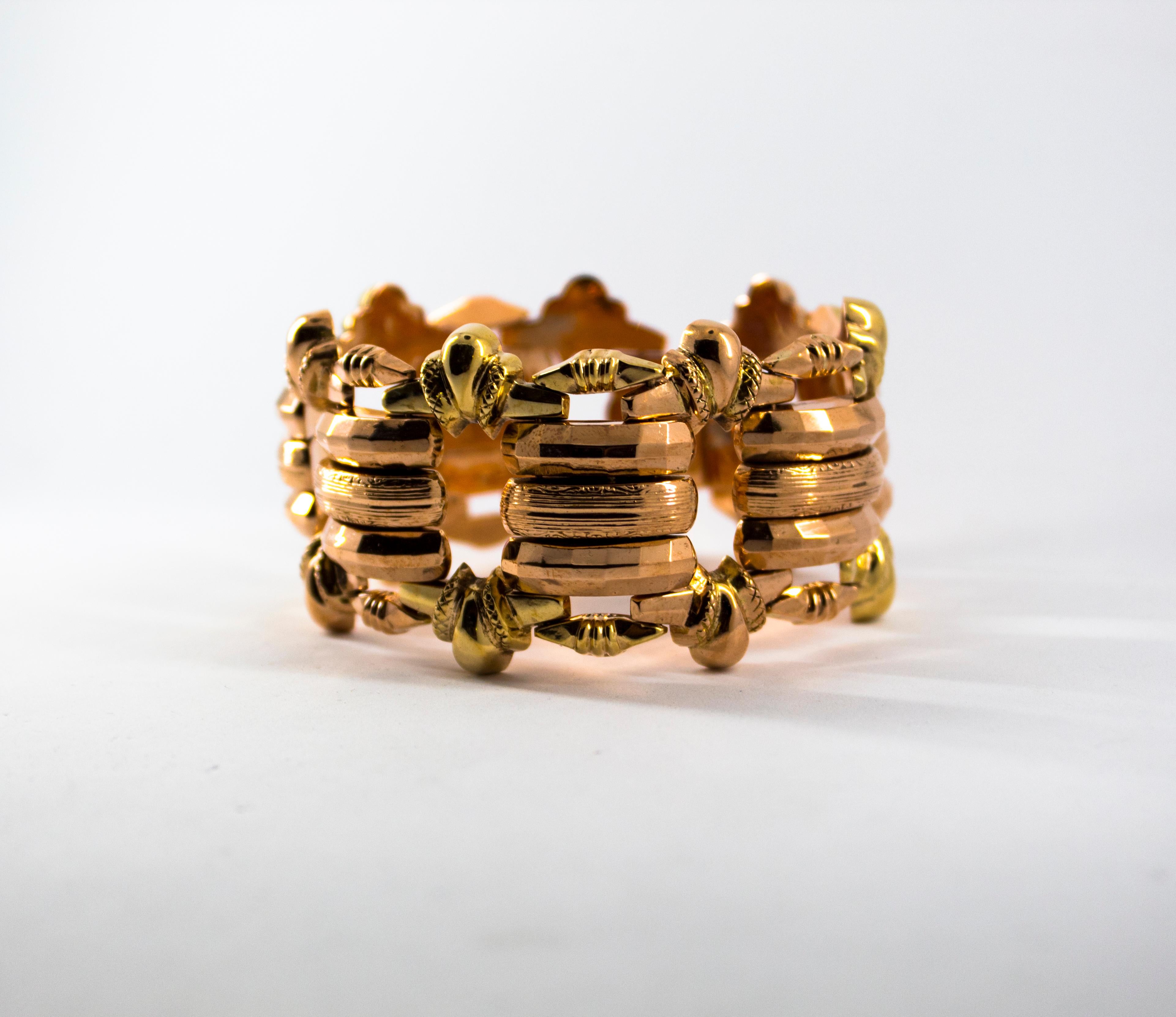 This Bracelet is made of 12K Yellow and Rose Gold.
This Bracelet is an Art Deco Antique Handmade Jewel.
We're a workshop so every piece is handmade, customizable and resizable.
