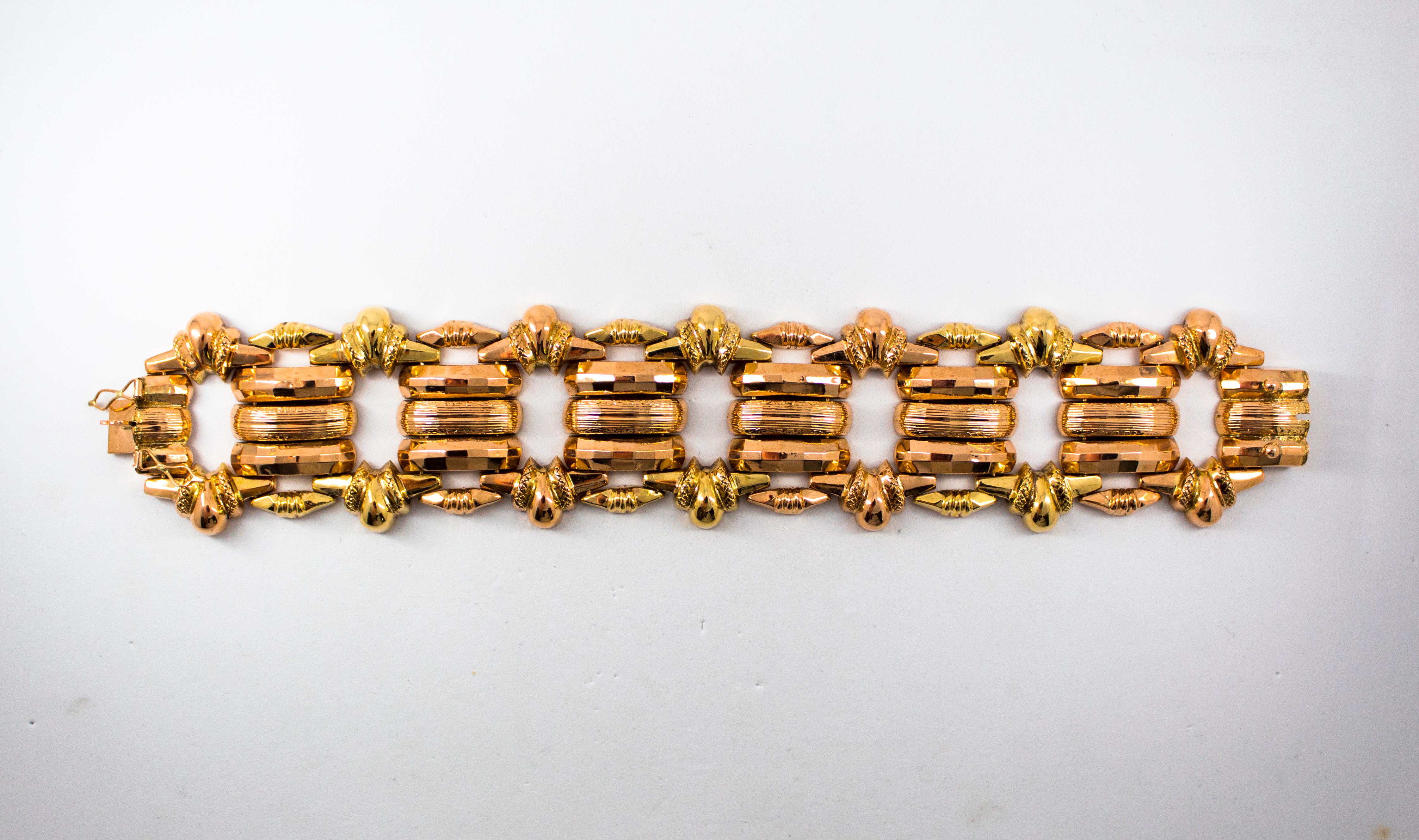 Women's or Men's Art Deco 1930s Rose Gold Yellow Gold Bracelet