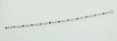Art Deco 1930's Ruby, Emerald, Sapphire and Diamond Bracelet in Platinum