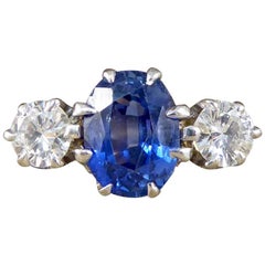 Art Deco 1930s Sapphire and Diamond Three-Stone 18 Carat Gold Ring Art Deco 1930s Sapphire and Diamond Three-Stone 18 Carat Gold Ring