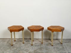 Art Deco 1930s Side Tables with Hexagonal Marquetry Tops and Lucite Legs