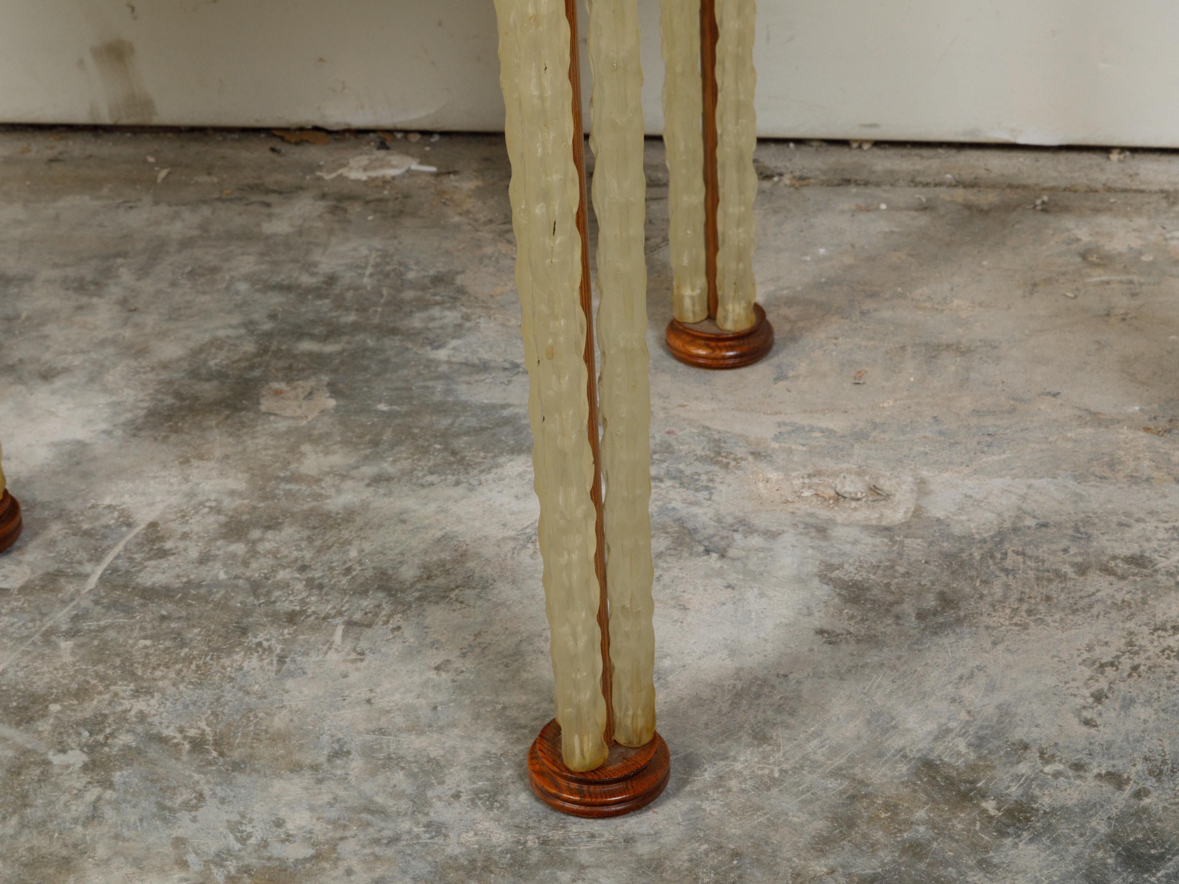 Art Deco 1930s Side Tables with Hexagonal Marquetry Tops and Lucite Legs For Sale 2