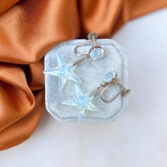 Art Deco 1930s Silver and Opaline Glass Vintage Star Earrings