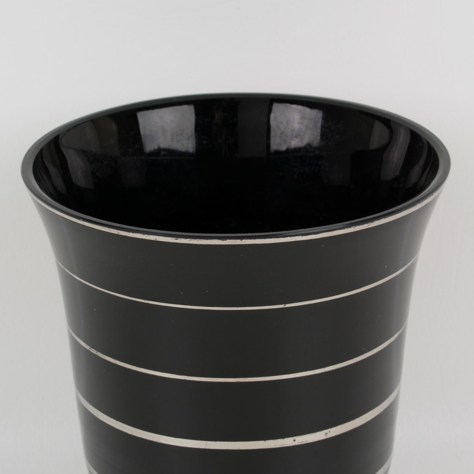 Mid-20th Century Art Deco 1930s Silver Overlay Black Glass Vase