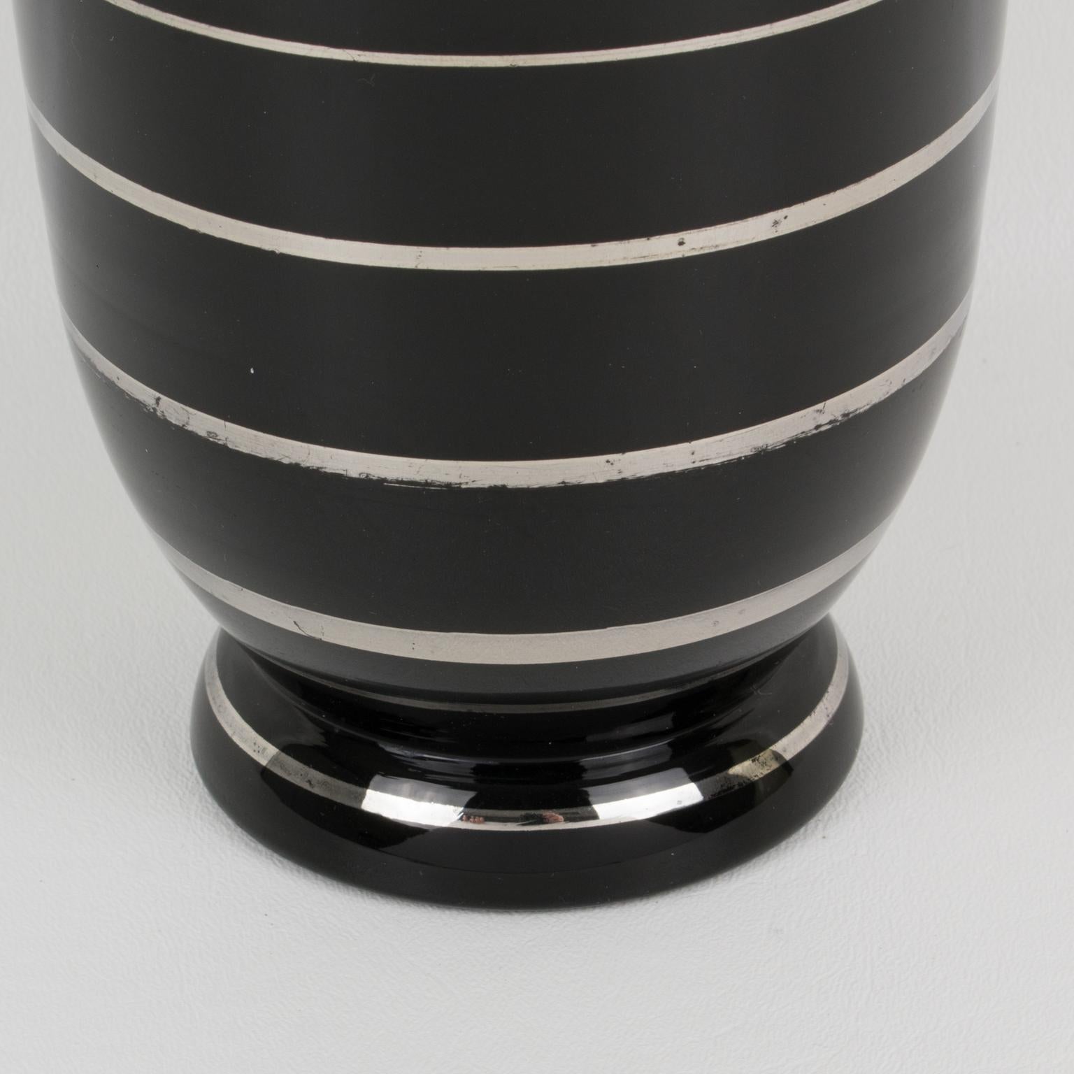 Opaline Glass Art Deco 1930s Silver Overlay Black Glass Vase