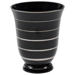 Art Deco 1930s Silver Overlay Black Glass Vase