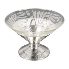Art Deco 1930s Silver Plate and Etched Glass Centerpiece Bowl