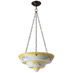 Art Deco 1930s Suspension Light, Enameled Glass and Brass