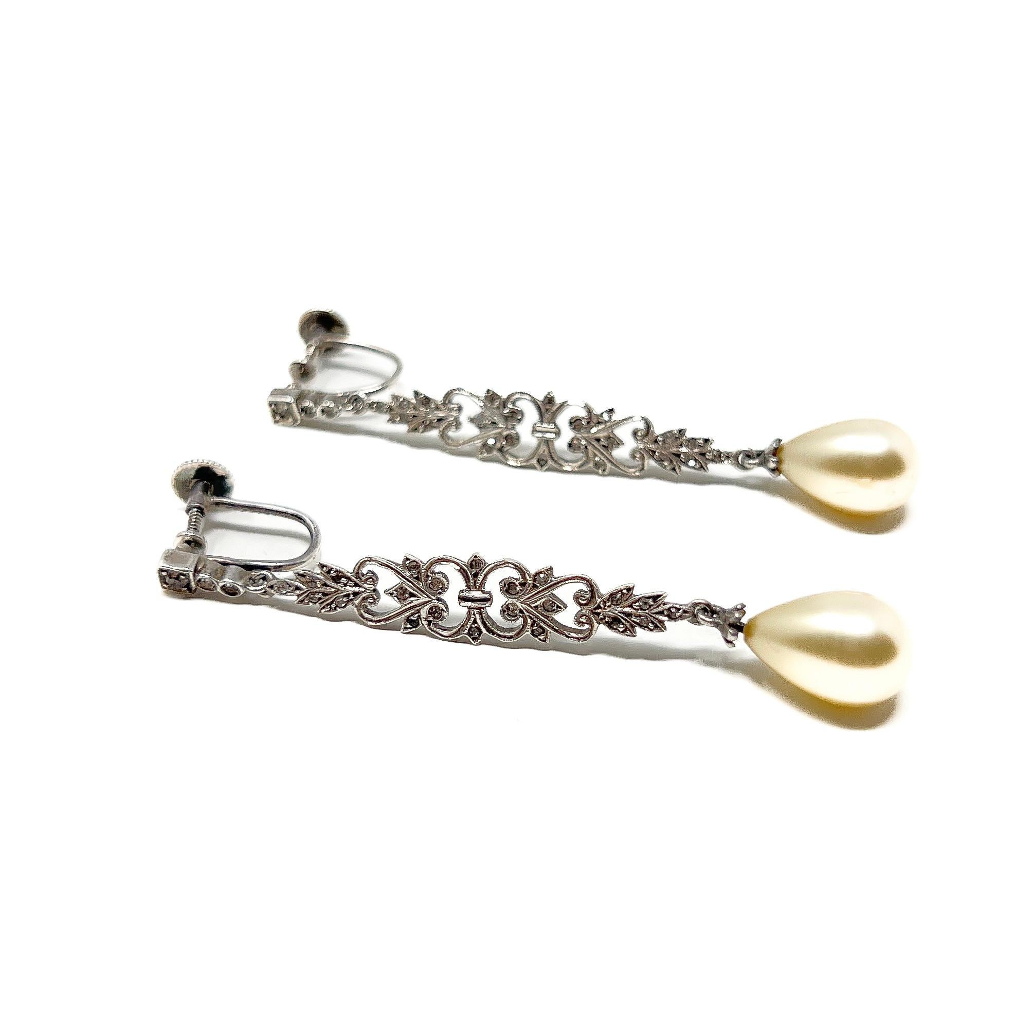 De las mujeres Art Decó 1930 Pendientes de gota de pasta y perla de imitación vintage en venta
