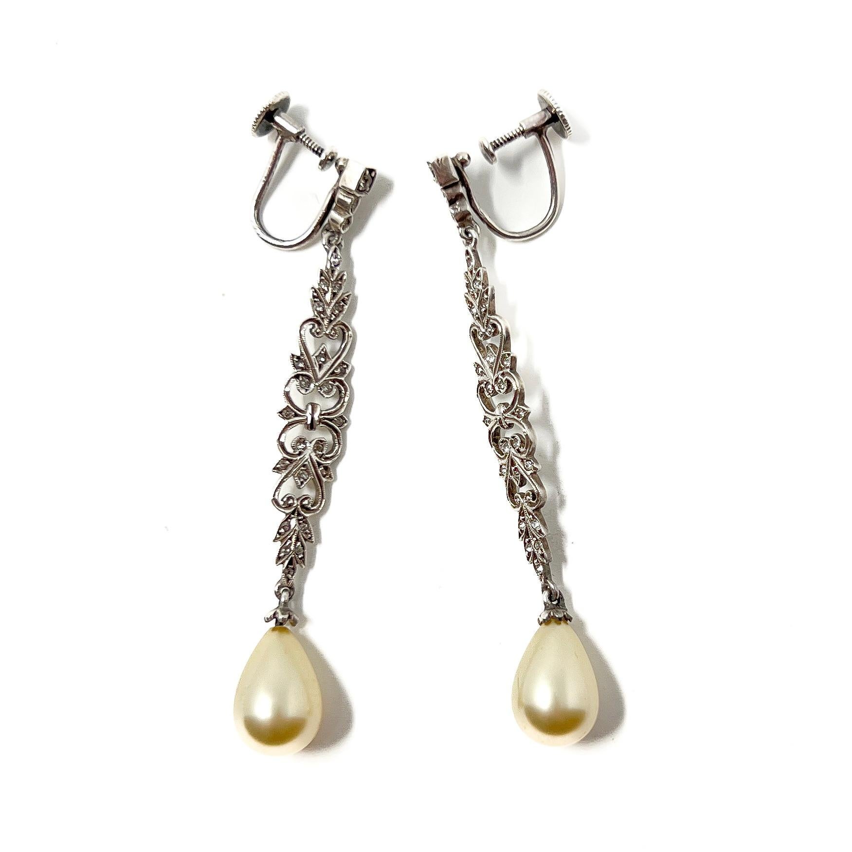 Art Decó 1930 Pendientes de gota de pasta y perla de imitación vintage en venta 1