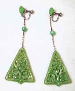Art Deco 1930s Vintage Green Triangular Drop Earrings