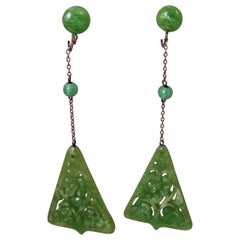 Art Deco 1930s Vintage Green Triangular Drop Earrings