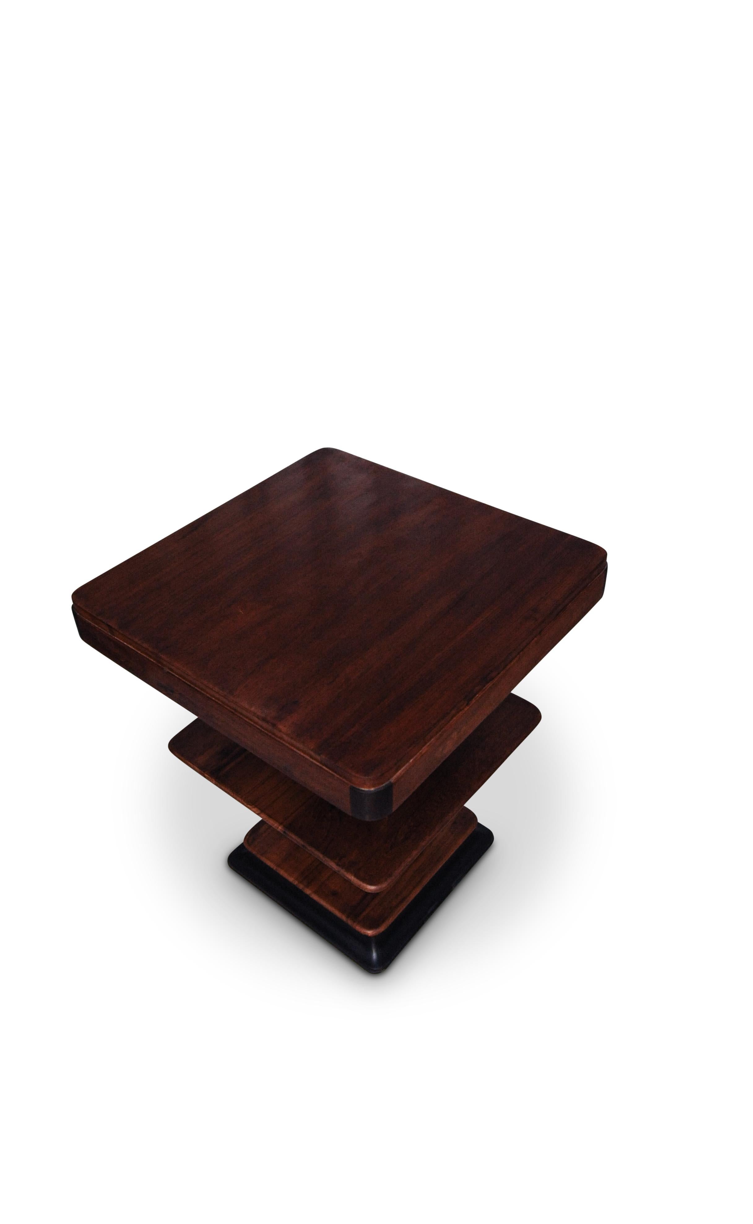 French Art Deco 1930s Walnut and Lacquered Graduated Three-Tier Side Table For Sale
