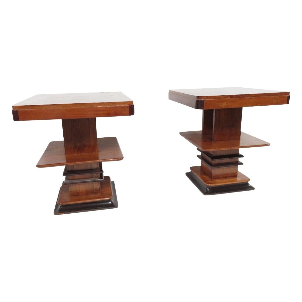 Art Deco 1930s Walnut and Lacquered Graduated Three-Tier Side Table For Sale