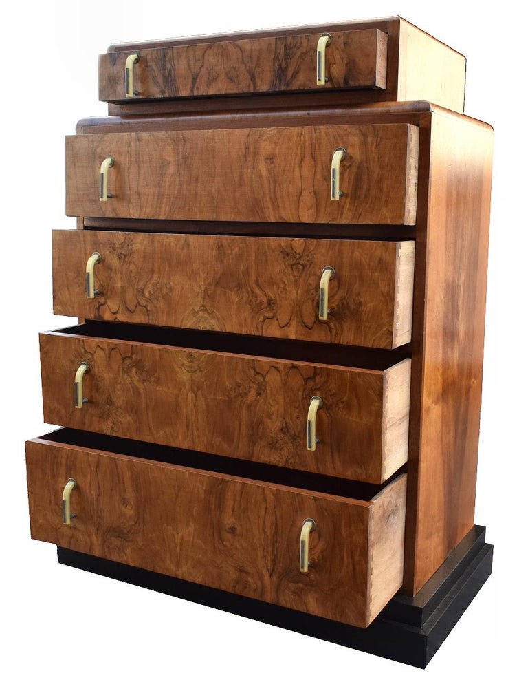 Art Deco 1930s Walnut Chest of Five Drawers at 1stDibs