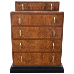 Art Deco 1930s Walnut Chest of Five Drawers