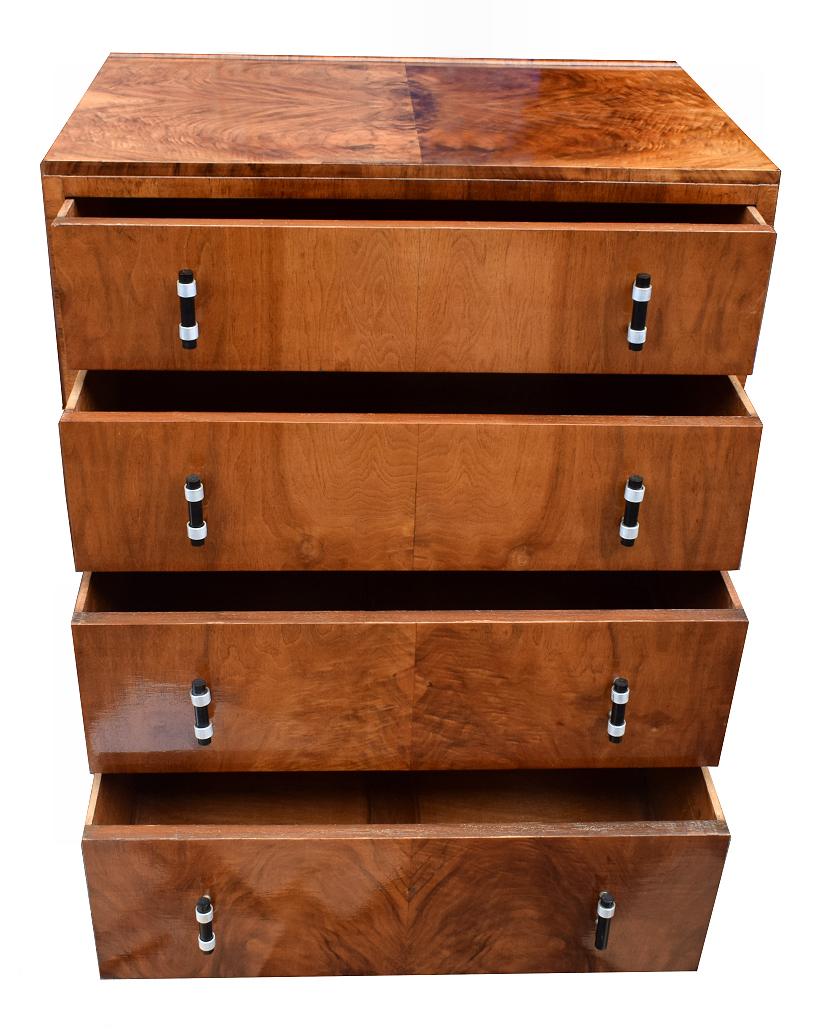 Art Deco 1930s Walnut Chest of Four Drawers In Good Condition In Devon, England