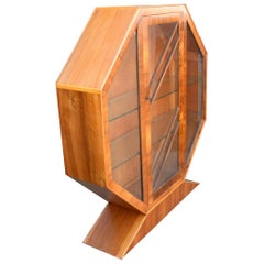 Art Deco 1930s Walnut Hexagonal Display Cabinet or Vitrine