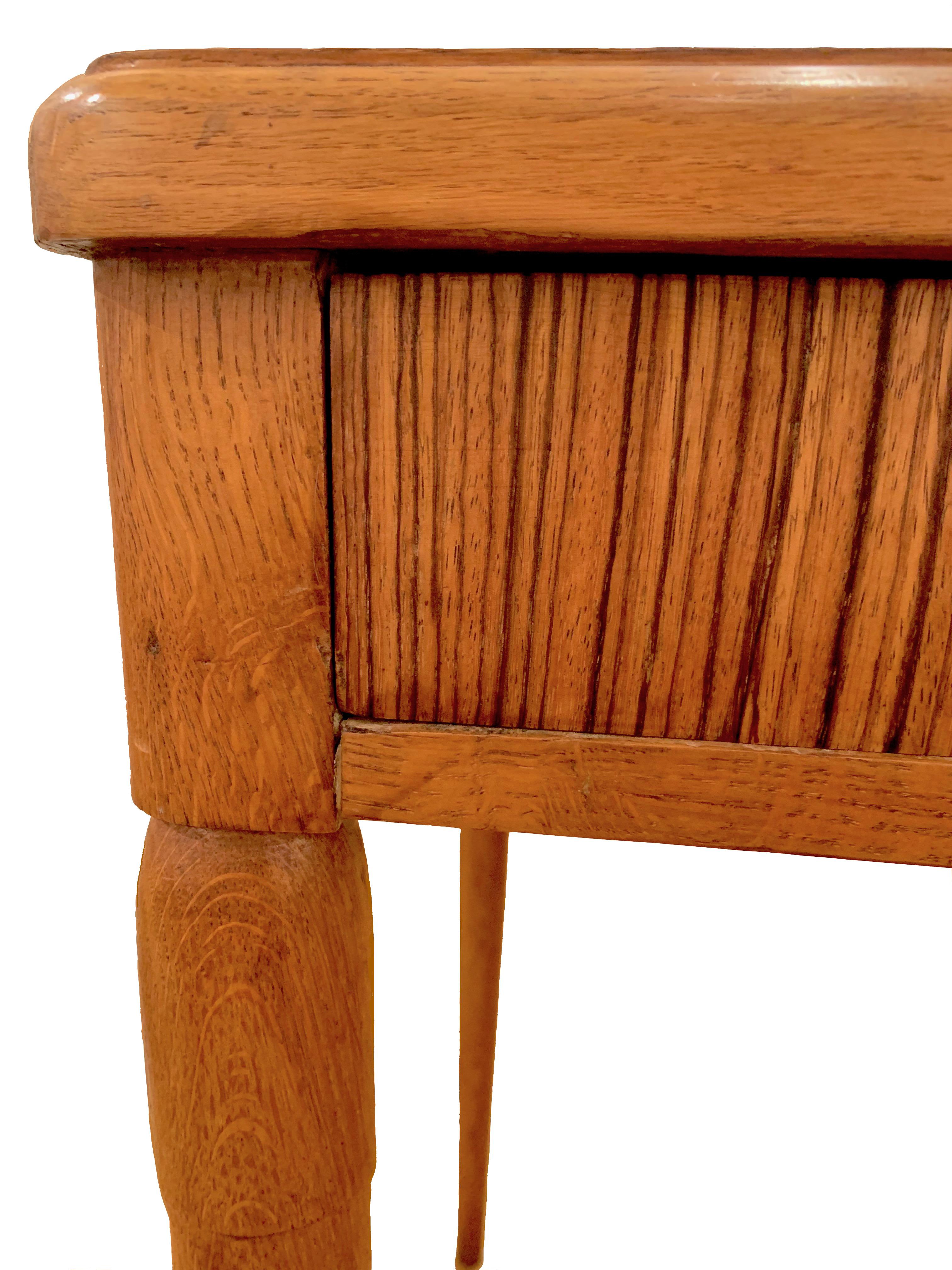Oak Art Deco 1930s Wood Brass Writing Table For Sale