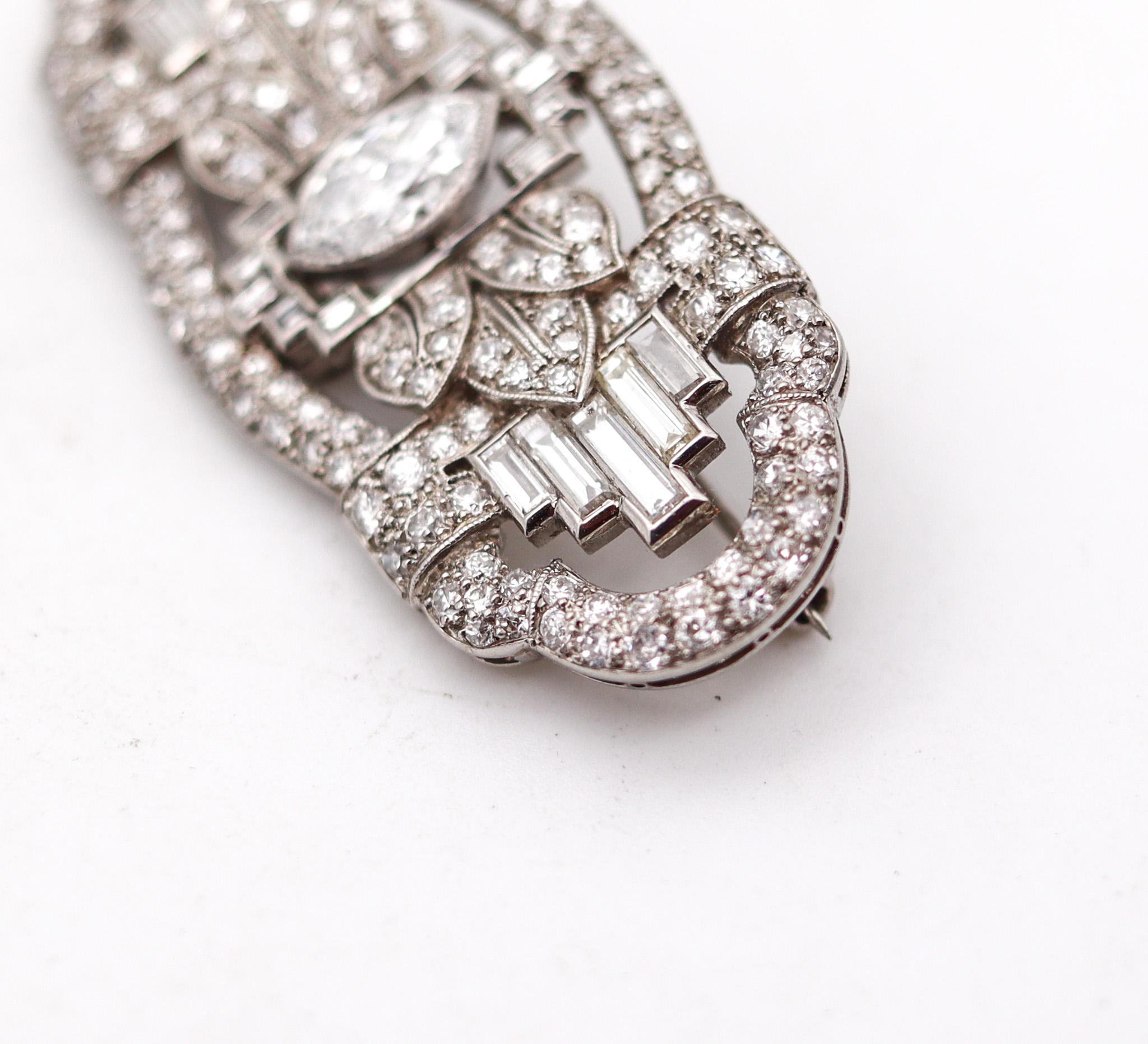 Women's or Men's Art Deco 1932 Convertible Pendant Brooch In Platinum With 3.97 Ctw In Diamonds For Sale