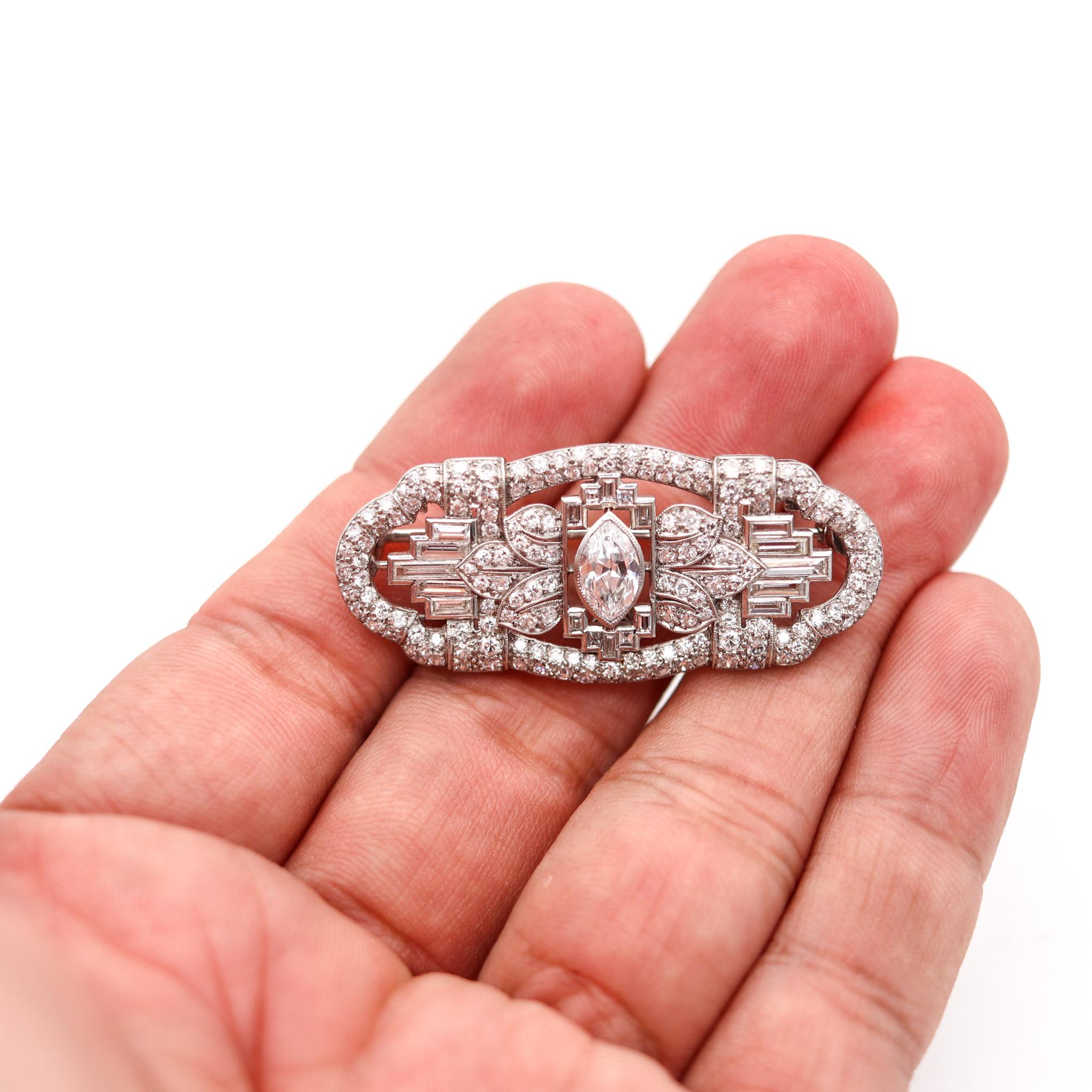 Art Deco 1932 Convertible Pendant Brooch In Platinum With 3.97 Ctw In Diamonds For Sale 1