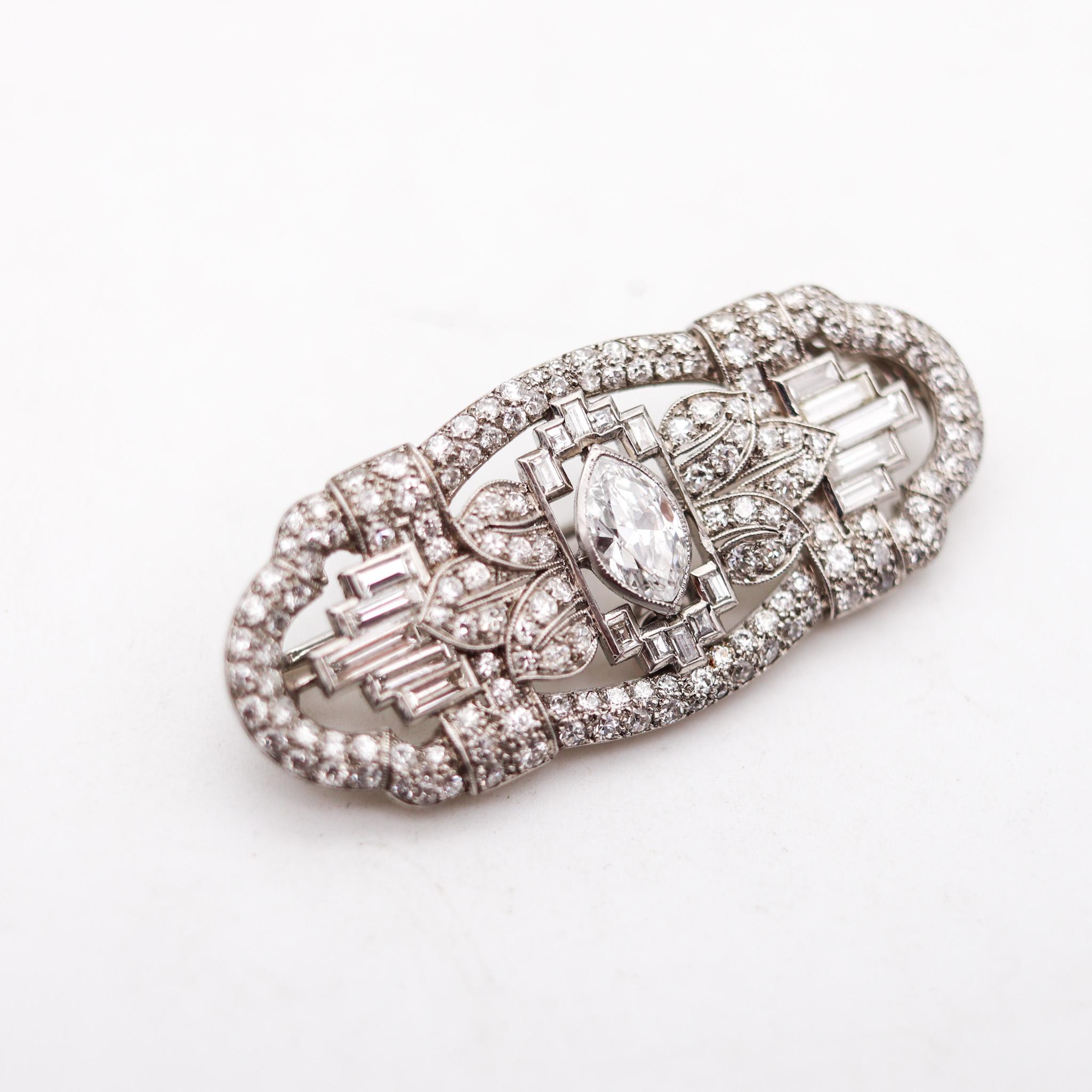 Art Deco 1932 Convertible Pendant Brooch In Platinum With 3.97 Ctw In Diamonds For Sale 3