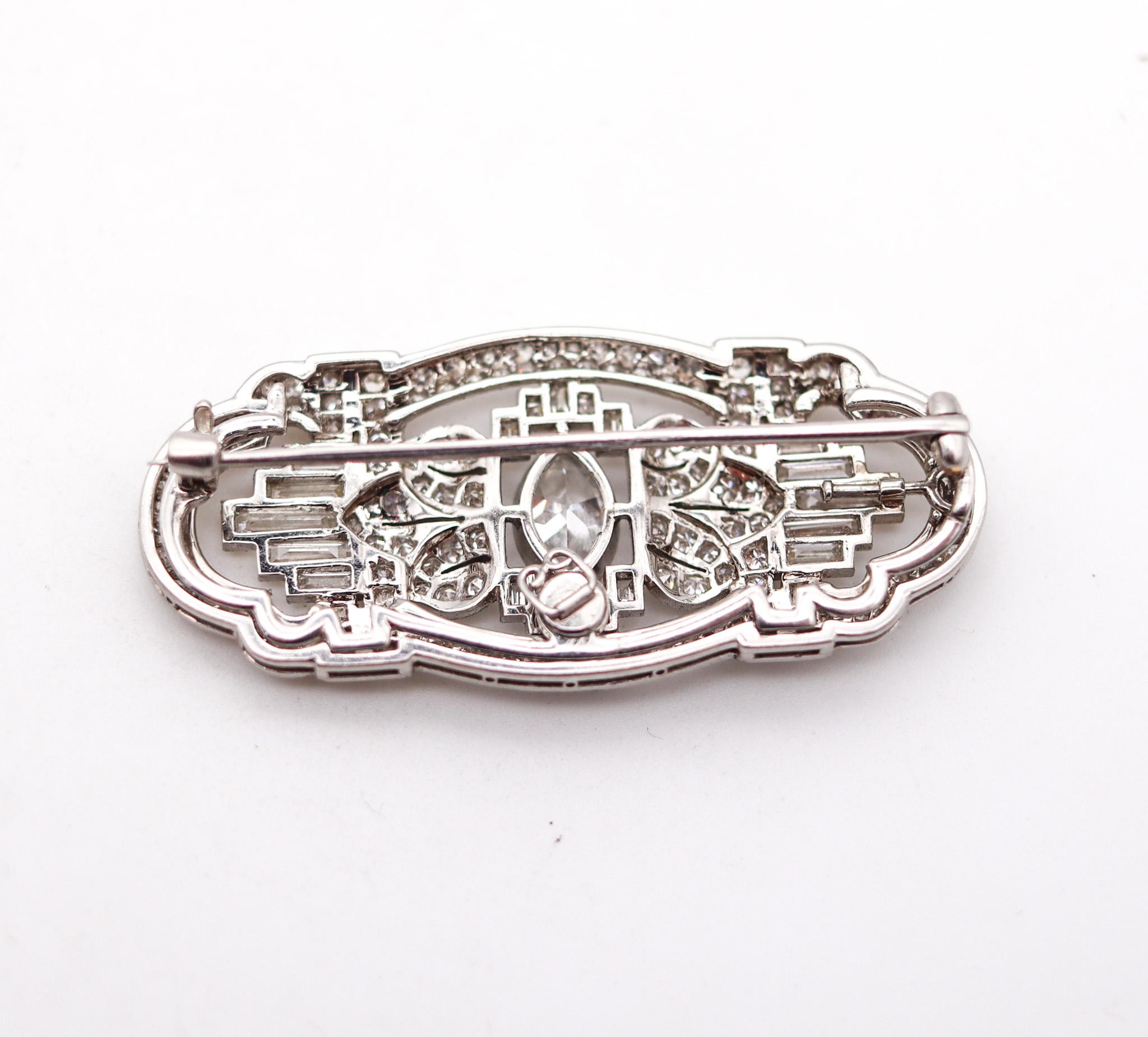 Art Deco 1932 Convertible Pendant Brooch In Platinum With 3.97 Ctw In Diamonds For Sale 4