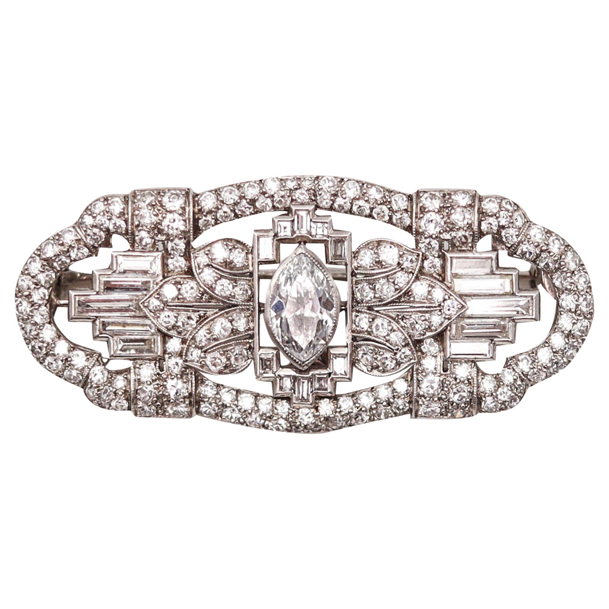 Art Deco 1932 Convertible Pendant Brooch In Platinum With 3.97 Ctw In Diamonds