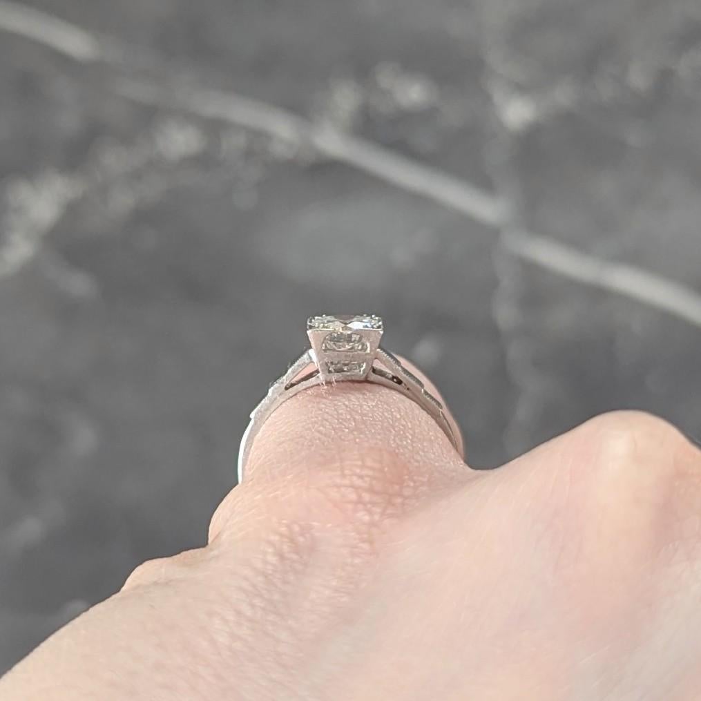 Art Deco 1932 Transitional Diamond Platinum Vintage Stepped Engagement Ring For Sale 7