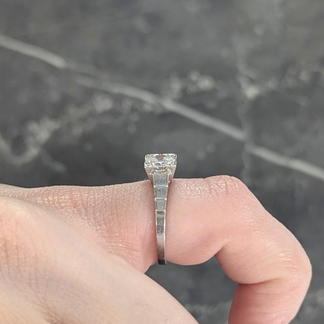 Art Deco 1932 Transitional Diamond Platinum Vintage Stepped Engagement Ring For Sale 8