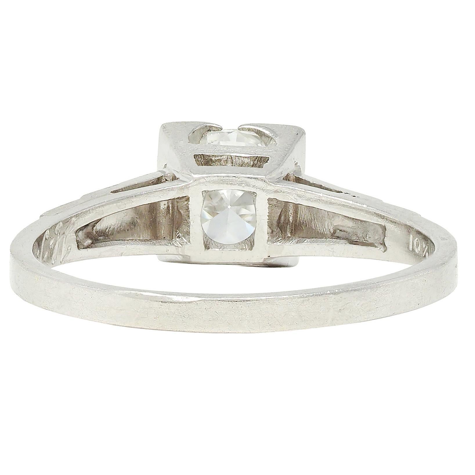 Women's or Men's Art Deco 1932 Transitional Diamond Platinum Vintage Stepped Engagement Ring For Sale