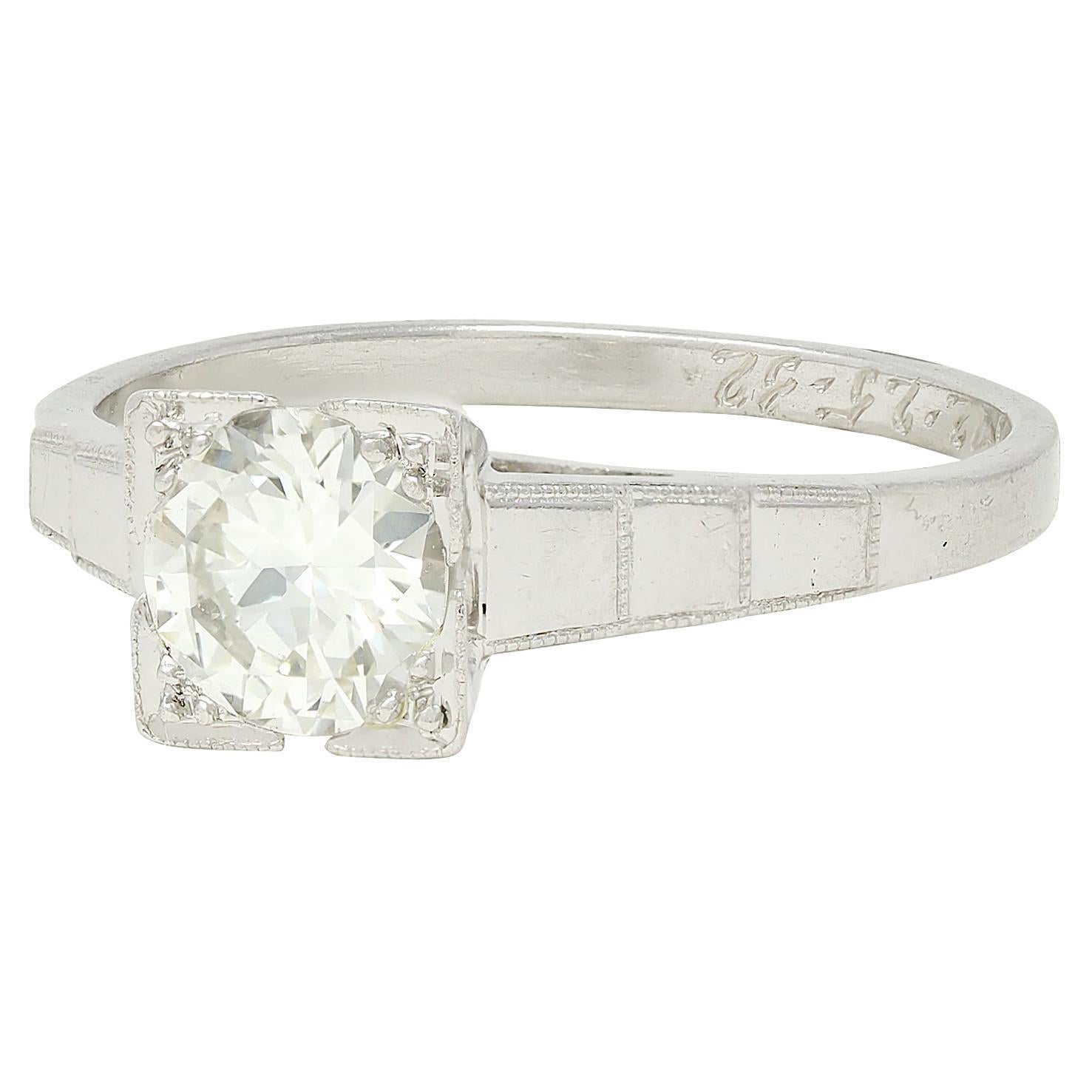 Art Deco 1932 Transitional Diamond Platinum Vintage Stepped Engagement Ring For Sale 2