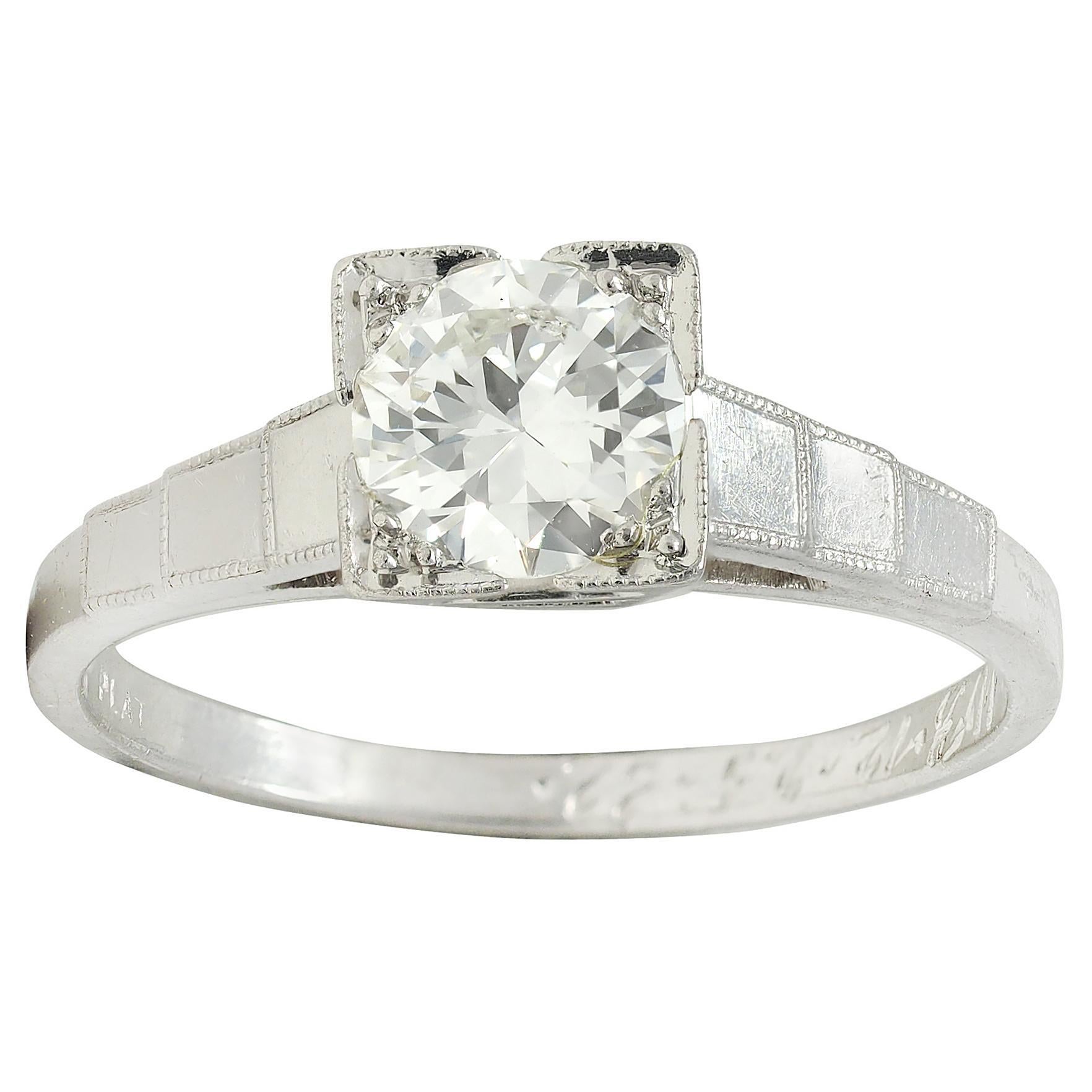 Art Deco 1932 Transitional Diamond Platinum Vintage Stepped Engagement Ring For Sale 3