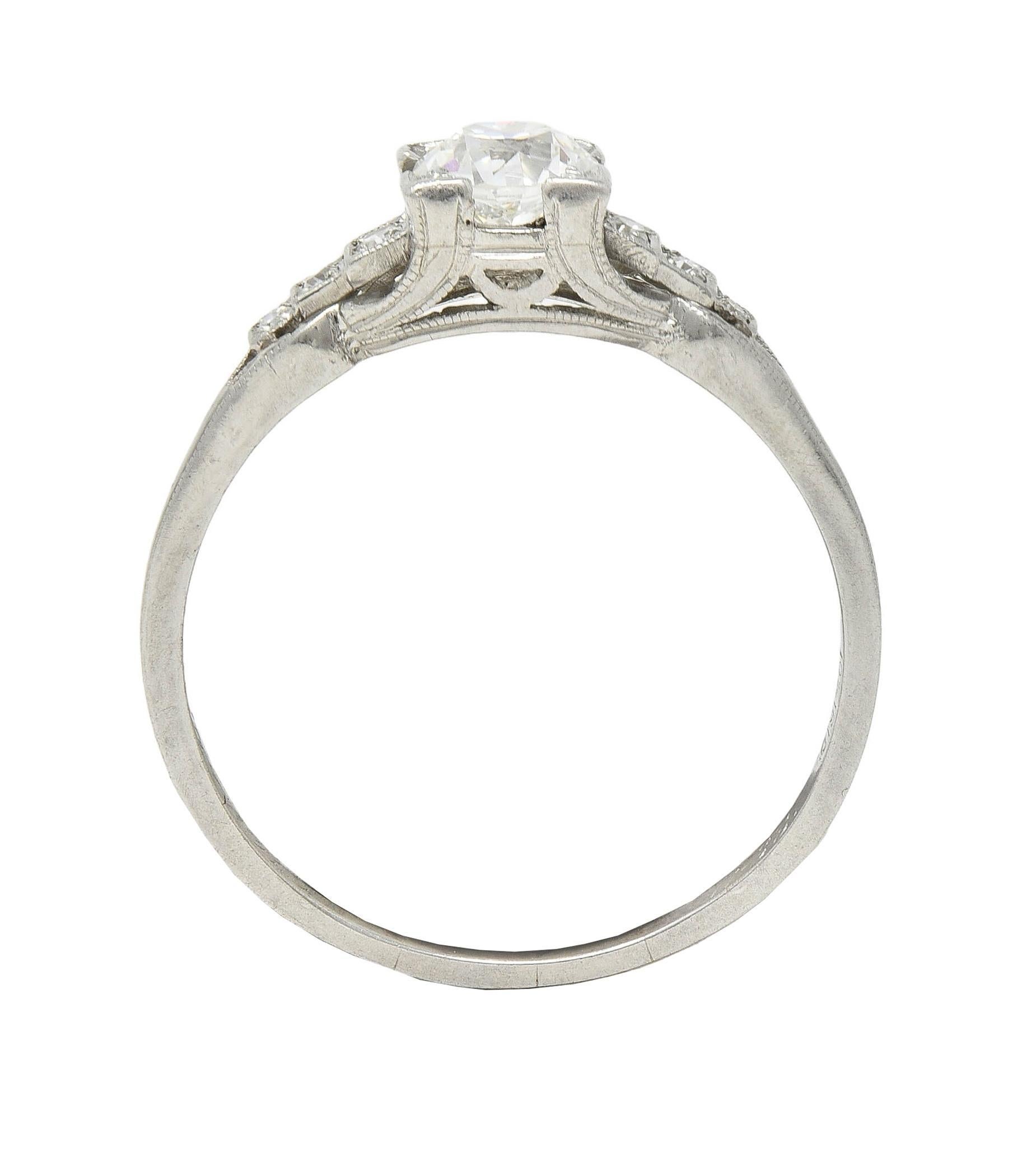 Art Deco 1933 0.68 CTW Diamond Platinum Vintage Stepped Engagement Ring For Sale 6