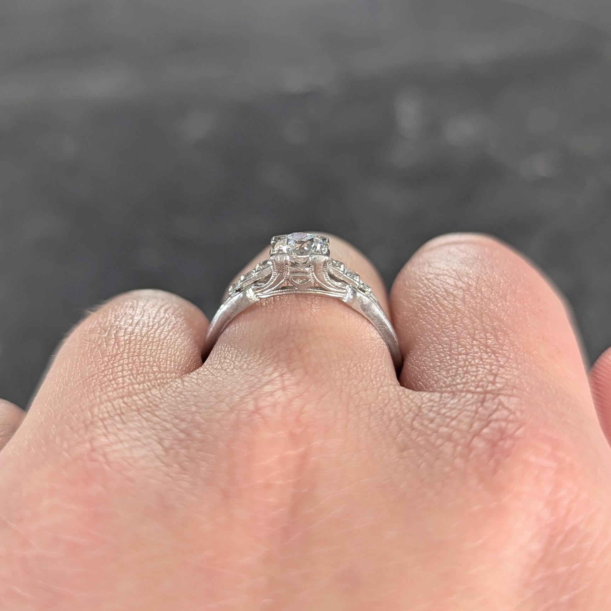 Art Deco 1933 0.68 CTW Diamond Platinum Vintage Stepped Engagement Ring For Sale 9